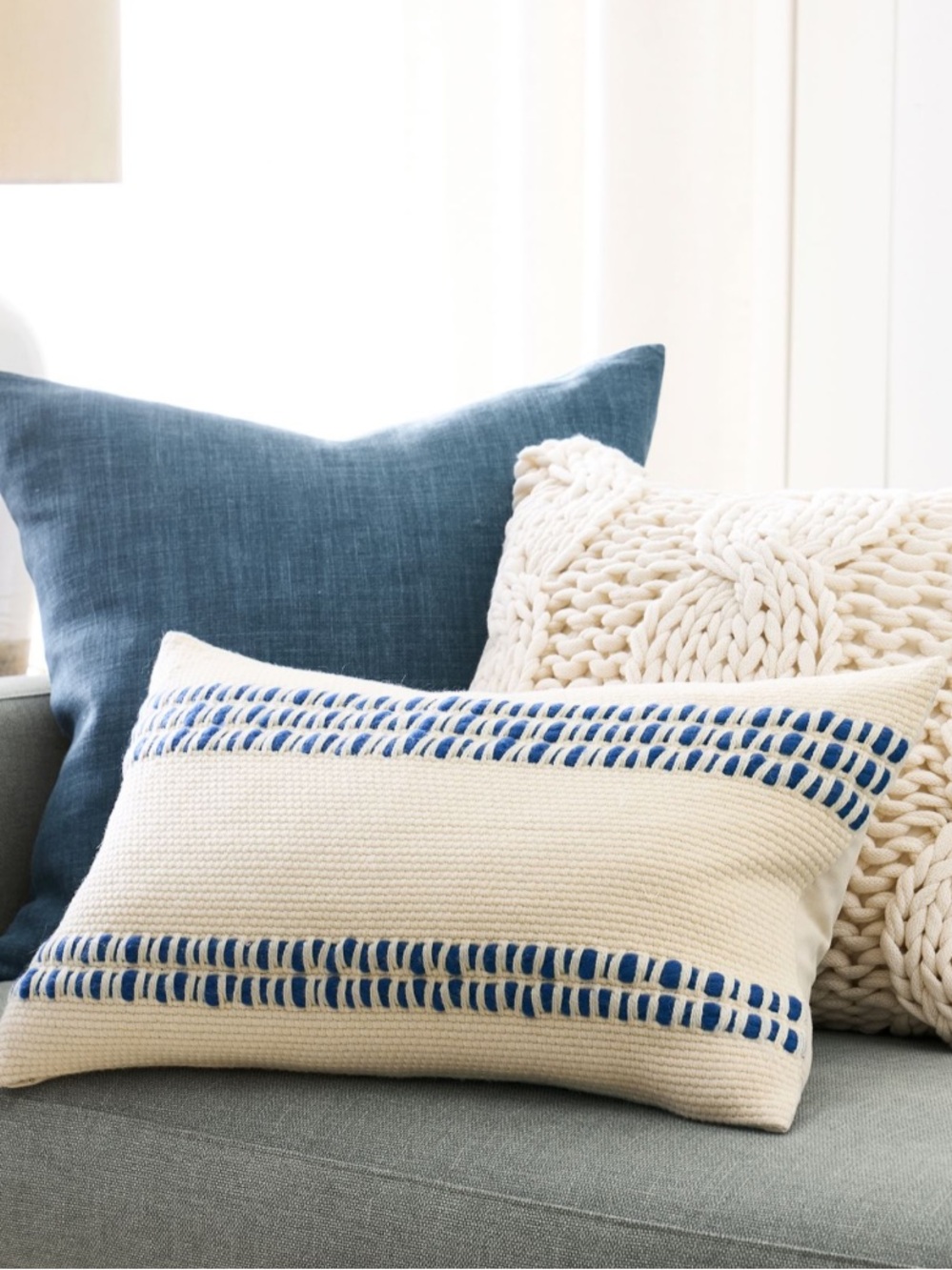 Pottery Barn Reed Striped Lumbar Pillow Cover 1 Blue 16” x 26”